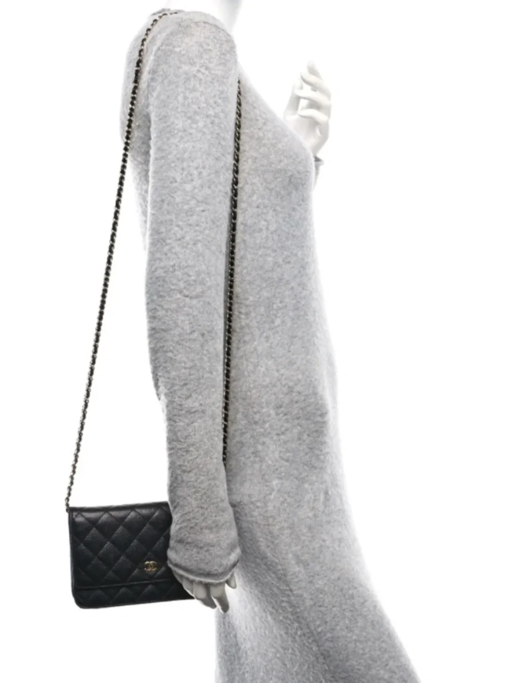 CHANEL | WOC | CHANEL Black Quilted Leather Chain Wallet with Gold Hardware
